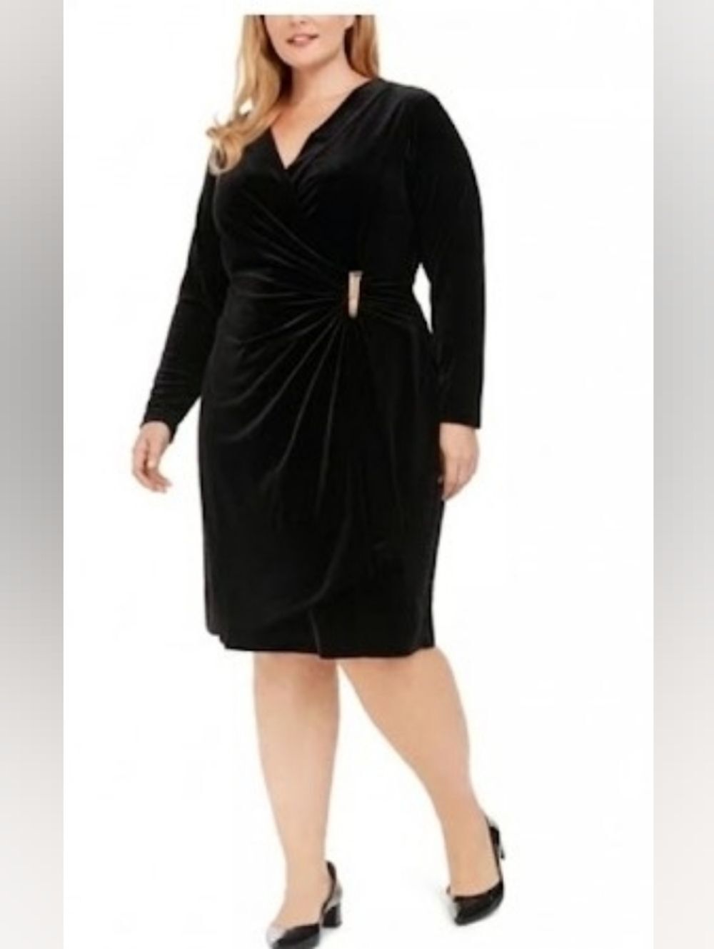 Calvin Klein Women's Black Velvet Long Sleeve Dress New 22W